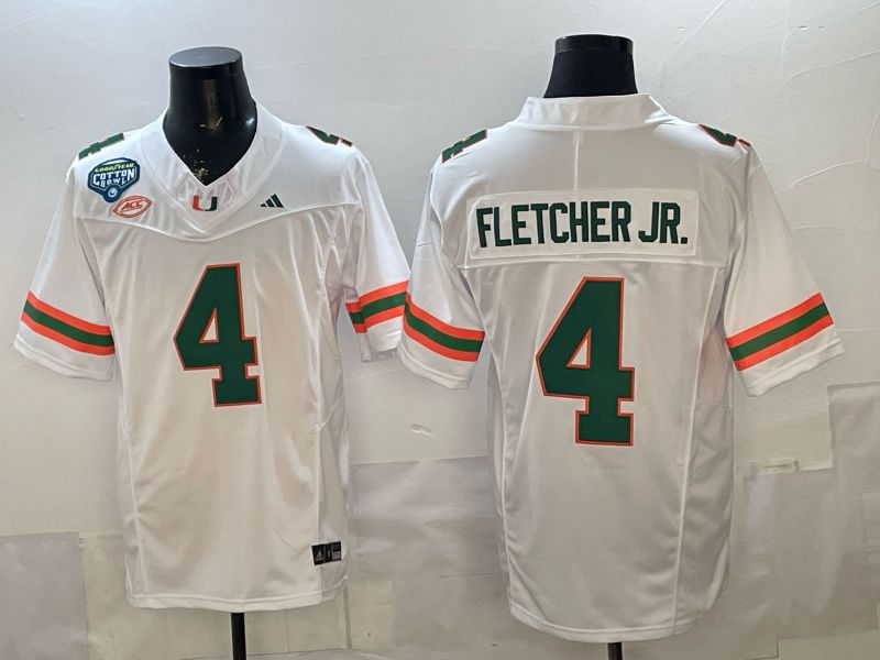 Men 2026 Miami Hurricanes #4 Fletcher jr White 3th generations Limited NCAA Jersey 0016